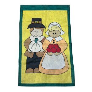 Vintage Thanksgiving  Fall‎ Autumn Pilgrim Yard Flag Wall Hanging Pumpkin